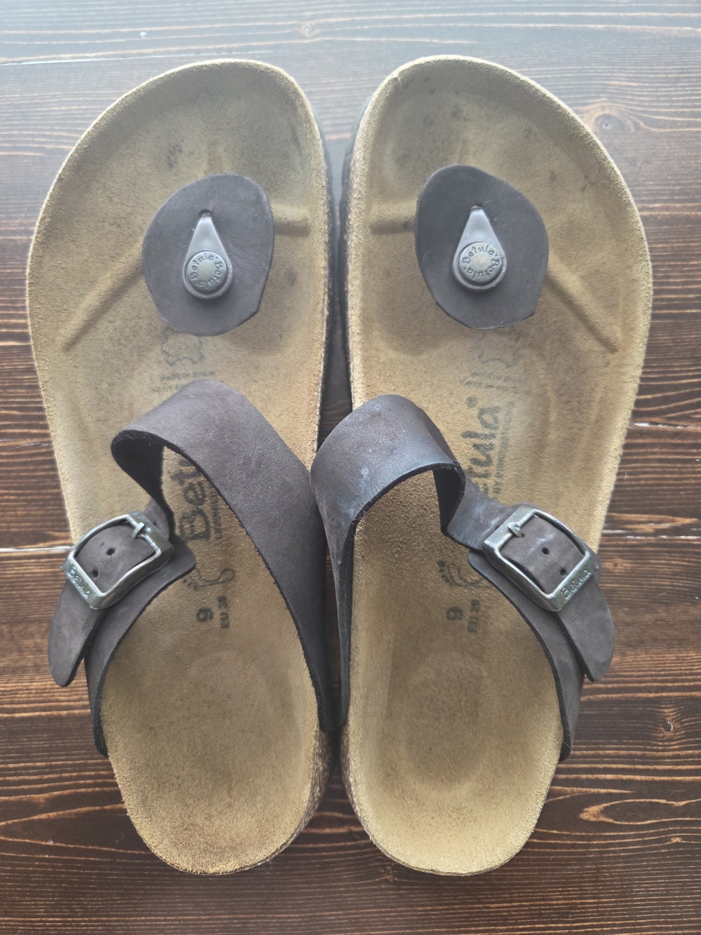 Betula by Birkenstock Unique Split Strap Toe Post Sandals Brown Sz 9|EU 39